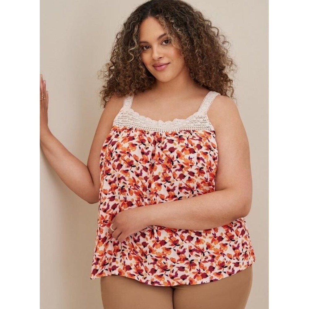Torrid Gauze Crochet Scoop Neck Detail Tank Top Summer Blouse Loose Fit, Size XL